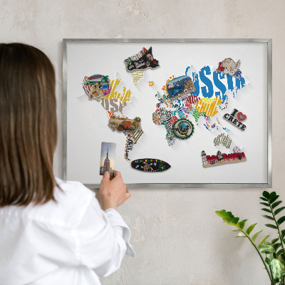 Tabule na magnety z dovolené ve stříbrném rámu Barevná mapa
