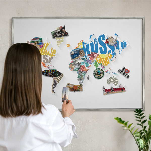 Tabule na magnety z dovolené ve stříbrném rámu Barevná mapa