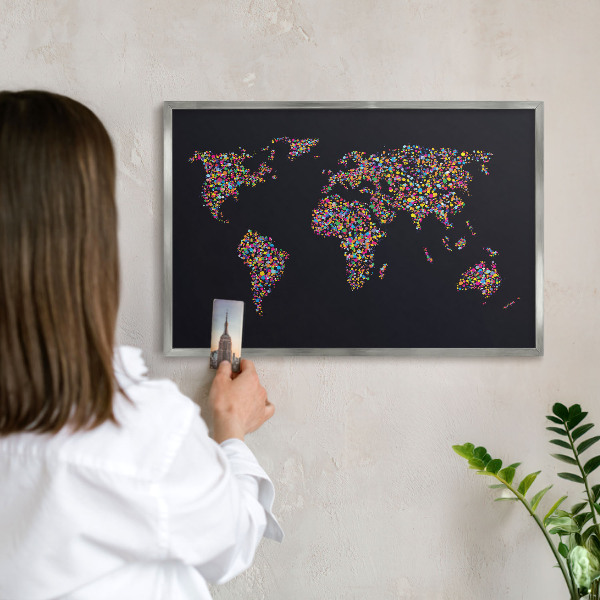 Tabule na magnety na zeď stříbrný rám Barevná mapa