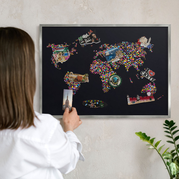 Tabule na magnety na zeď stříbrný rám Barevná mapa
