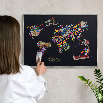 Tabule na magnety na zeď stříbrný rám Barevná mapa