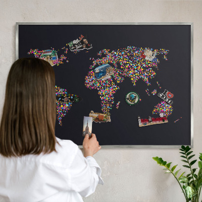 Tabule na magnety na zeď stříbrný rám Barevná mapa