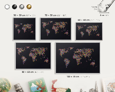 Tabule na magnety na zeď stříbrný rám Barevná mapa