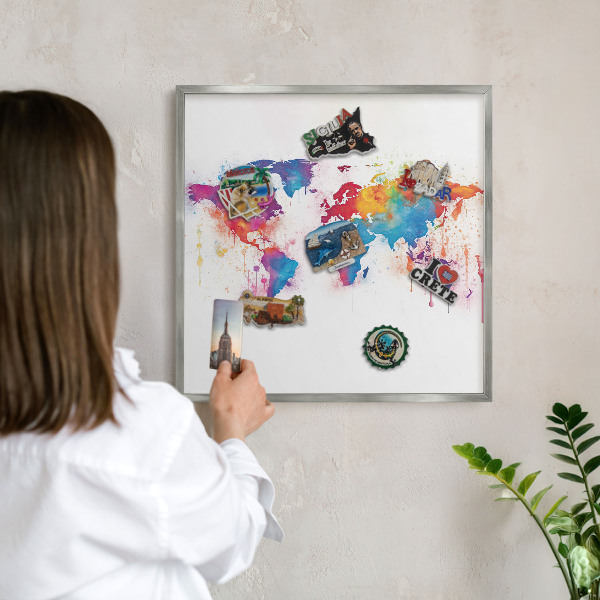 Tabule na magnety na zeď stříbrný rám Barevná mapa