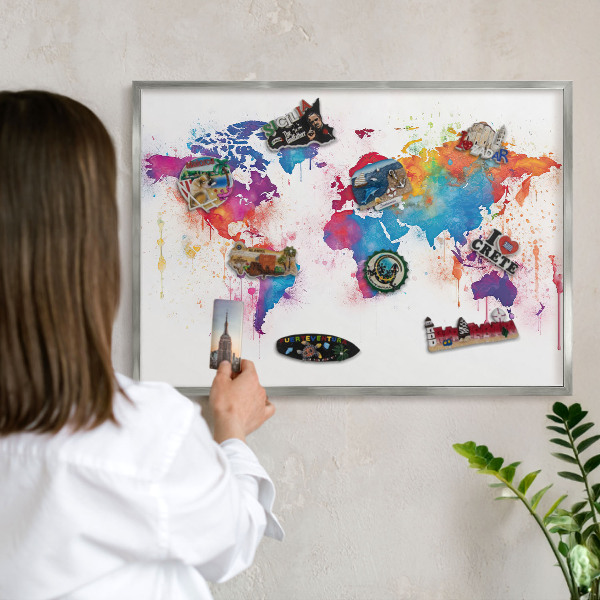 Tabule na magnety na zeď stříbrný rám Barevná mapa