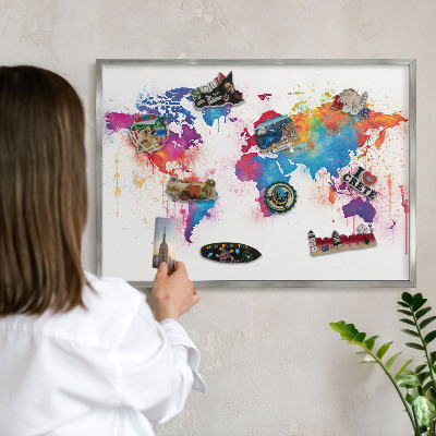 Tabule na magnety na zeď stříbrný rám Barevná mapa