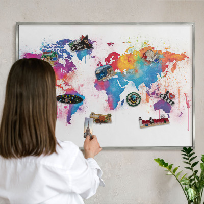 Tabule na magnety na zeď stříbrný rám Barevná mapa