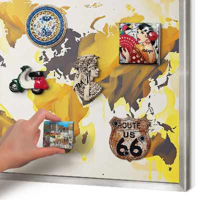 Tabule na magnety z dovolené ve stříbrném rámu Mapa světa
