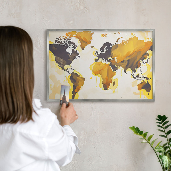 Tabule na magnety z dovolené ve stříbrném rámu Mapa světa