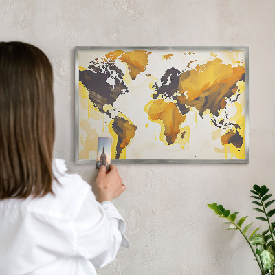 Tabule na magnety z dovolené ve stříbrném rámu Mapa světa