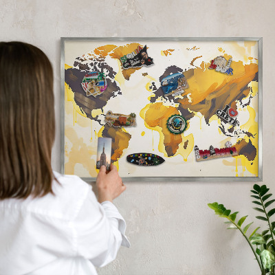 Tabule na magnety z dovolené ve stříbrném rámu Mapa světa