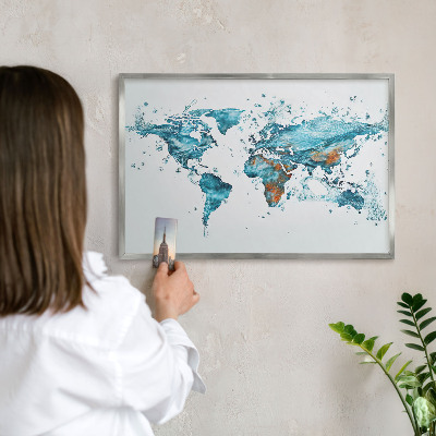 Tabule na magnety na zeď stříbrný rám Vodní mapa