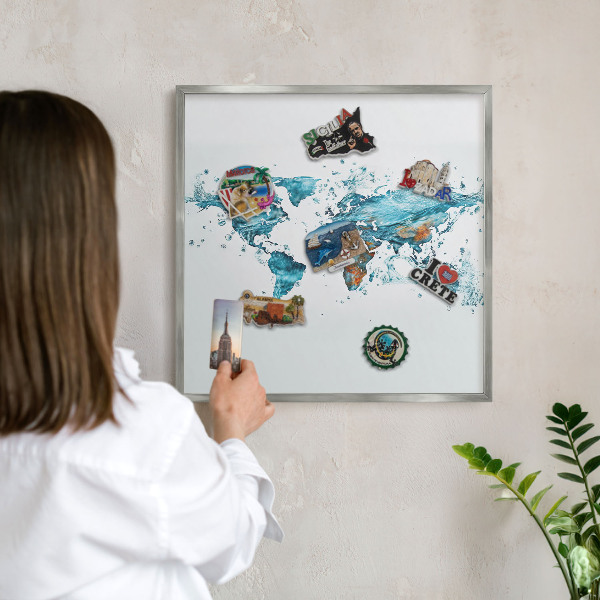 Tabule na magnety na zeď stříbrný rám Vodní mapa