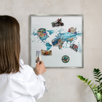 Tabule na magnety na zeď stříbrný rám Vodní mapa