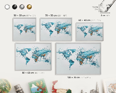 Tabule na magnety na zeď stříbrný rám Vodní mapa