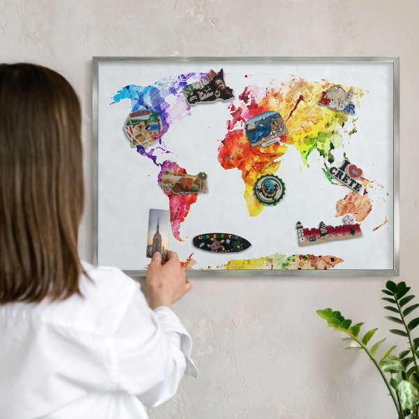 Tabule na magnety z dovolené ve stříbrném rámu Barevná mapa