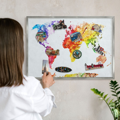 Tabule na magnety z dovolené ve stříbrném rámu Barevná mapa