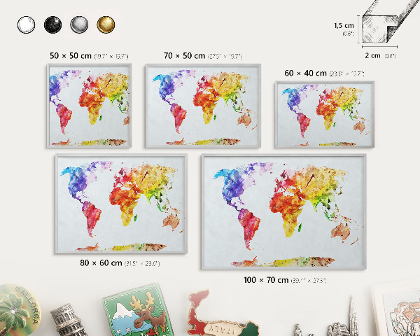 Tabule na magnety z dovolené ve stříbrném rámu Barevná mapa
