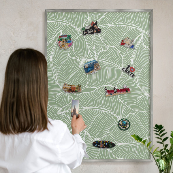 Tabule na magnety z dovolené ve stříbrném rámu Tropické listy