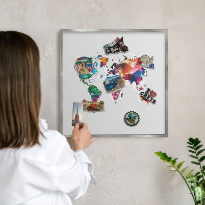 Tabule na magnety na zeď stříbrný rám Mapa světa