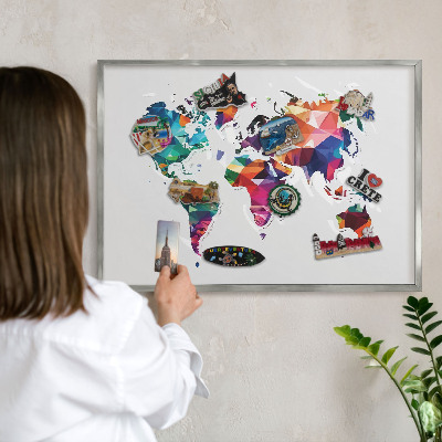 Tabule na magnety na zeď stříbrný rám Mapa světa