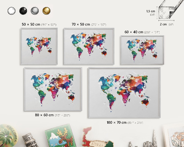 Tabule na magnety na zeď stříbrný rám Mapa světa