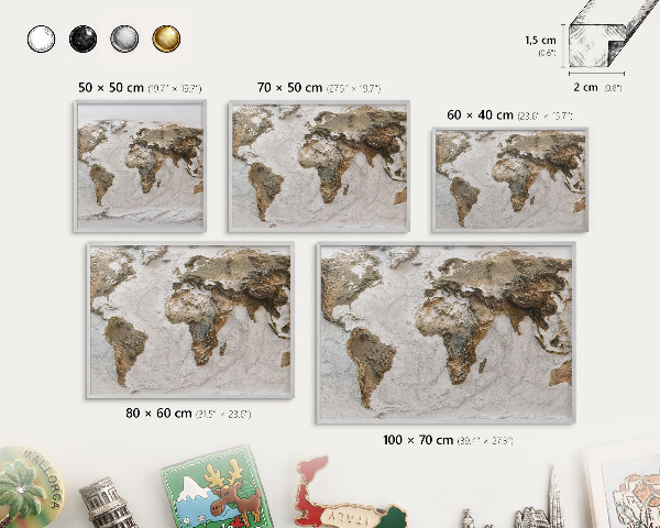 Tabule na magnety z dovolené ve stříbrném rámu Reliéfní mapa