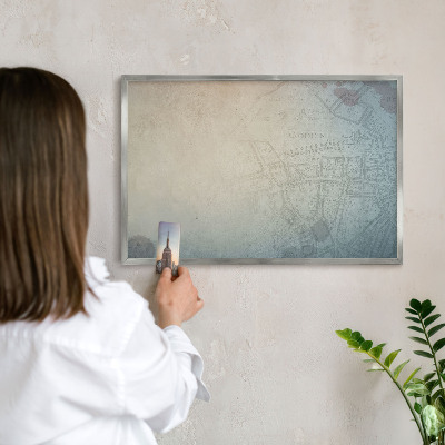 Tabule na magnety na zeď stříbrný rám Stará mapa