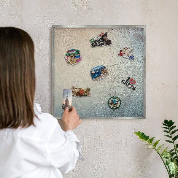 Tabule na magnety na zeď stříbrný rám Stará mapa