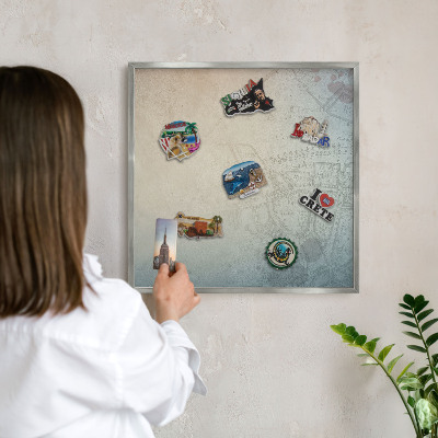 Tabule na magnety na zeď stříbrný rám Stará mapa