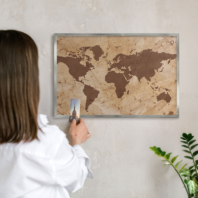 Tabule na magnety z dovolené ve stříbrném rámu Mapa světa
