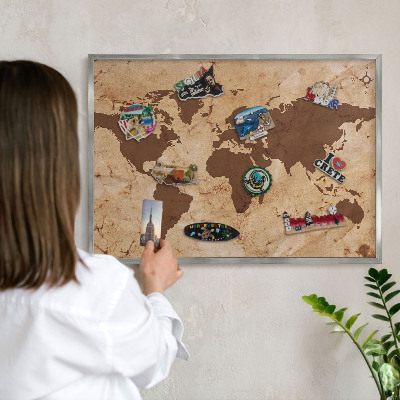 Tabule na magnety z dovolené ve stříbrném rámu Mapa světa