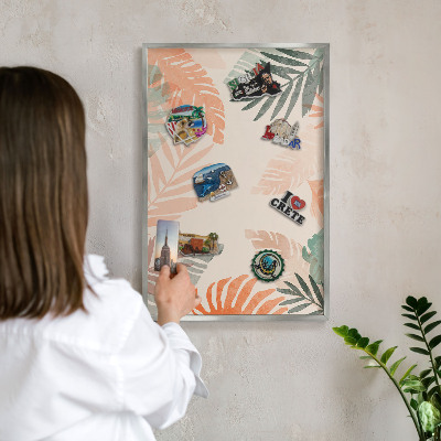 Tabule na magnety na zeď stříbrný rám Tropické listy
