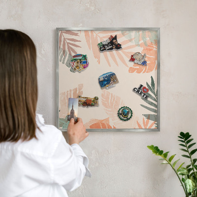Tabule na magnety na zeď stříbrný rám Tropické listy