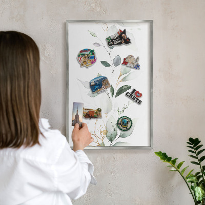 Tabule na magnety na zeď stříbrný rám Botanická elegance
