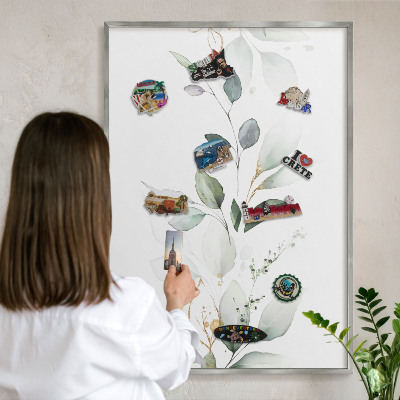 Tabule na magnety na zeď stříbrný rám Botanická elegance