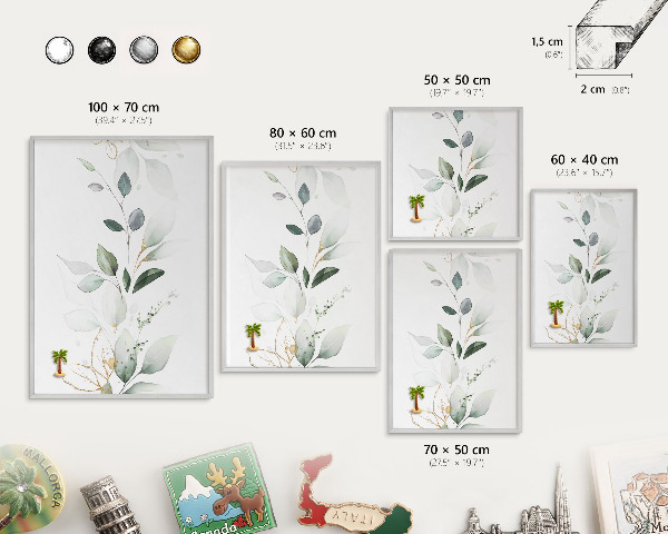 Tabule na magnety na zeď stříbrný rám Botanická elegance