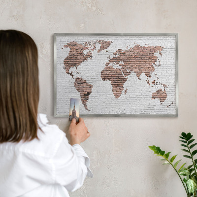 Tabule na magnety na zeď stříbrný rám Mapa cihel