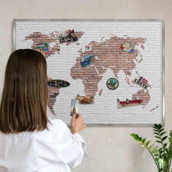 Tabule na magnety na zeď stříbrný rám Mapa cihel