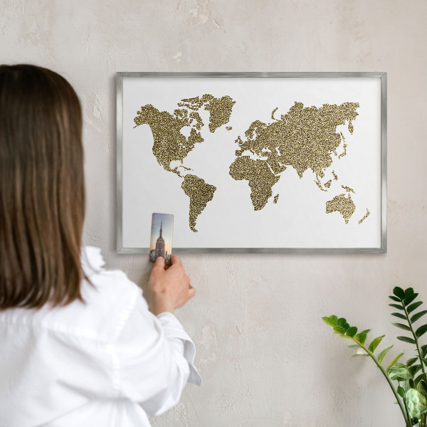 Tabule na magnety na zeď stříbrný rám Mapa světa