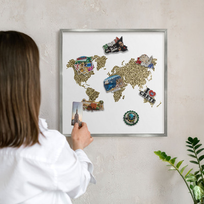 Tabule na magnety na zeď stříbrný rám Mapa světa