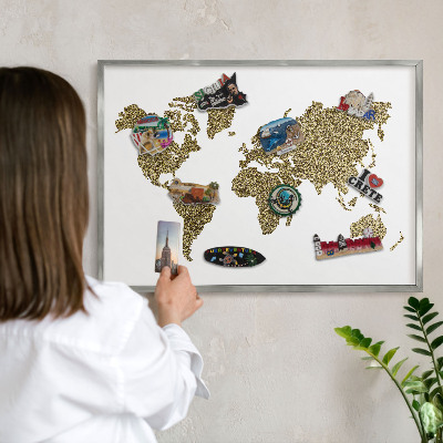 Tabule na magnety na zeď stříbrný rám Mapa světa