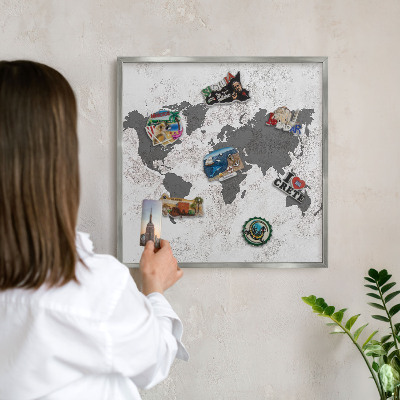 Tabule na magnety z dovolené ve stříbrném rámu Mapa světa