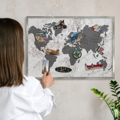 Tabule na magnety z dovolené ve stříbrném rámu Mapa světa