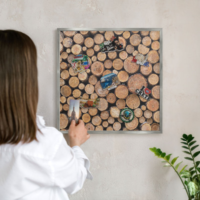 Tabule na magnety na zeď stříbrný rám Dřevěné kruhy