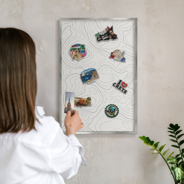 Tabule na magnety z dovolené ve stříbrném rámu Geometrická elegance