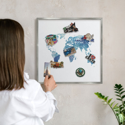 Tabule na magnety z dovolené ve stříbrném rámu Akvarelová mapa