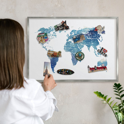 Tabule na magnety z dovolené ve stříbrném rámu Akvarelová mapa