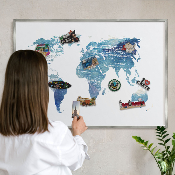 Tabule na magnety z dovolené ve stříbrném rámu Akvarelová mapa