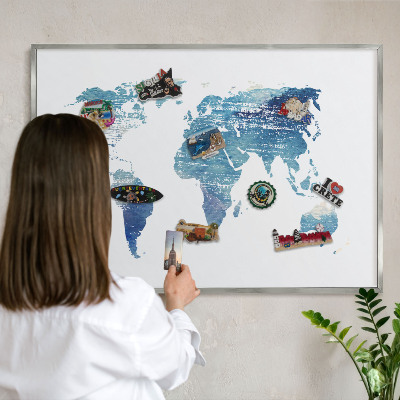 Tabule na magnety z dovolené ve stříbrném rámu Akvarelová mapa